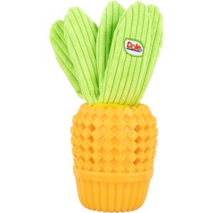 Dole Products 2-in-1 PinePop Durable Squeaky Mini Plush Dog Treat Dispenser Toy, 7-in