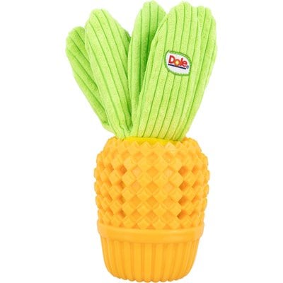 Dole Products Dole Products 2-in-1 PinePop Durable Squeaky Mini Plush Dog Treat Dispenser Toy, 7-in