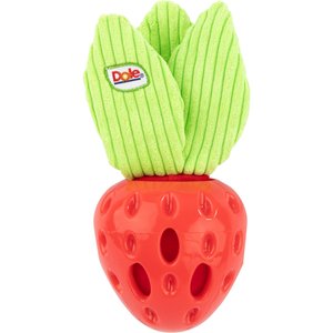 Dole Products 2-in-1 BerryPop Rubber Squeaky Mini Plush Dog Treat Dispenser Toy, 7-in