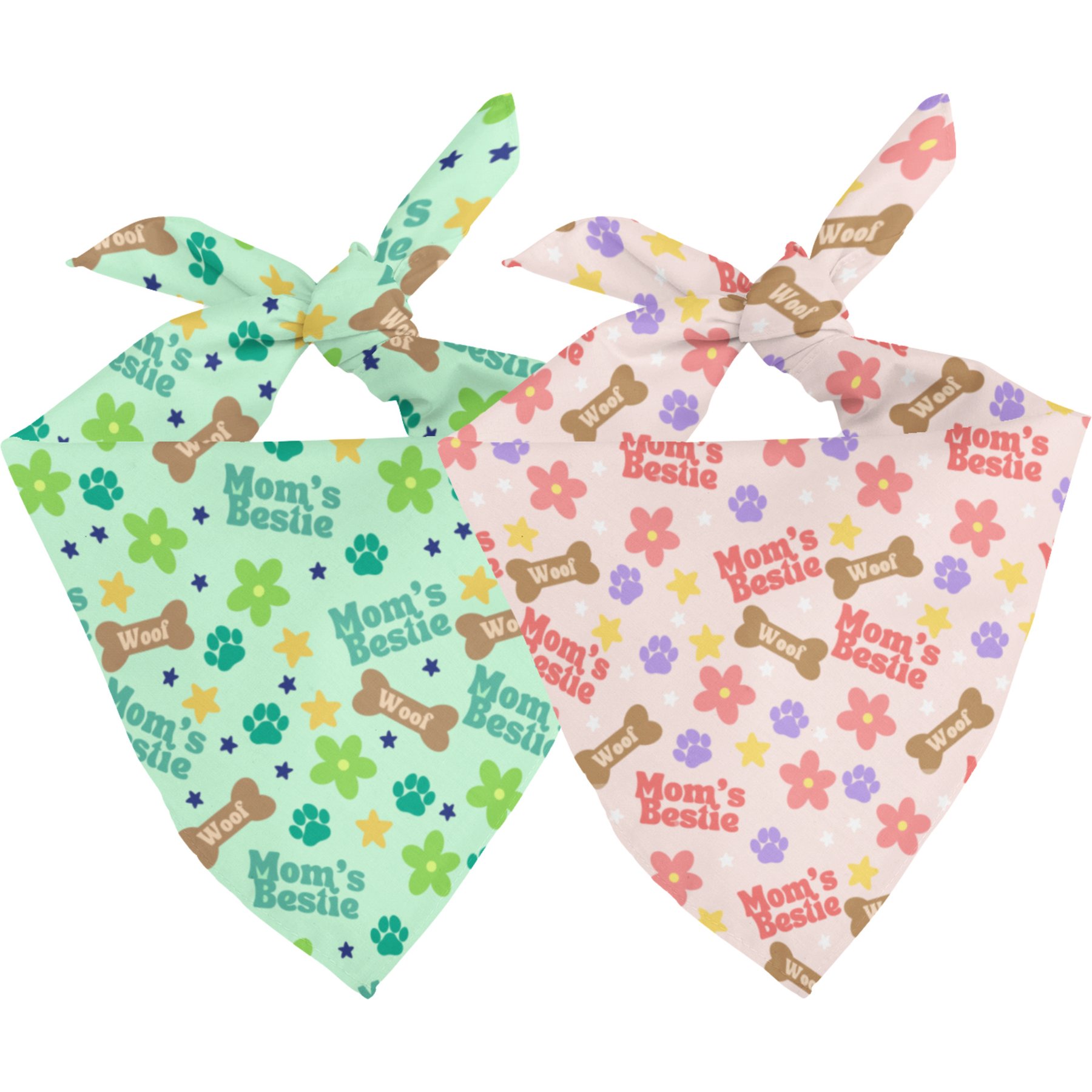 Dog Bandana Co. Mom's Bestie Tie On Reversible Dog Bandana, Pink, Medium