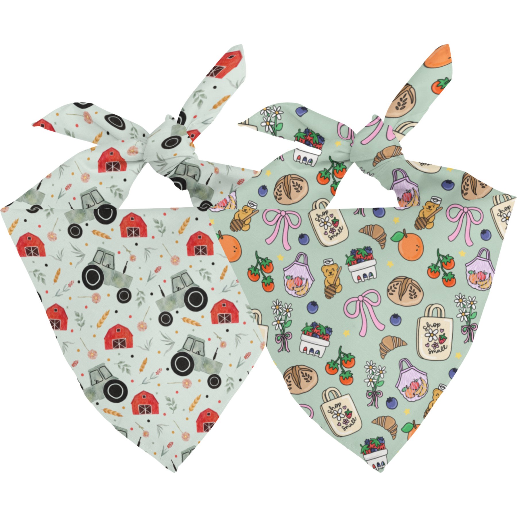 Dog Bandana Co. Farmers Market Tie On Reversible Dog Bandana, Green, Medium