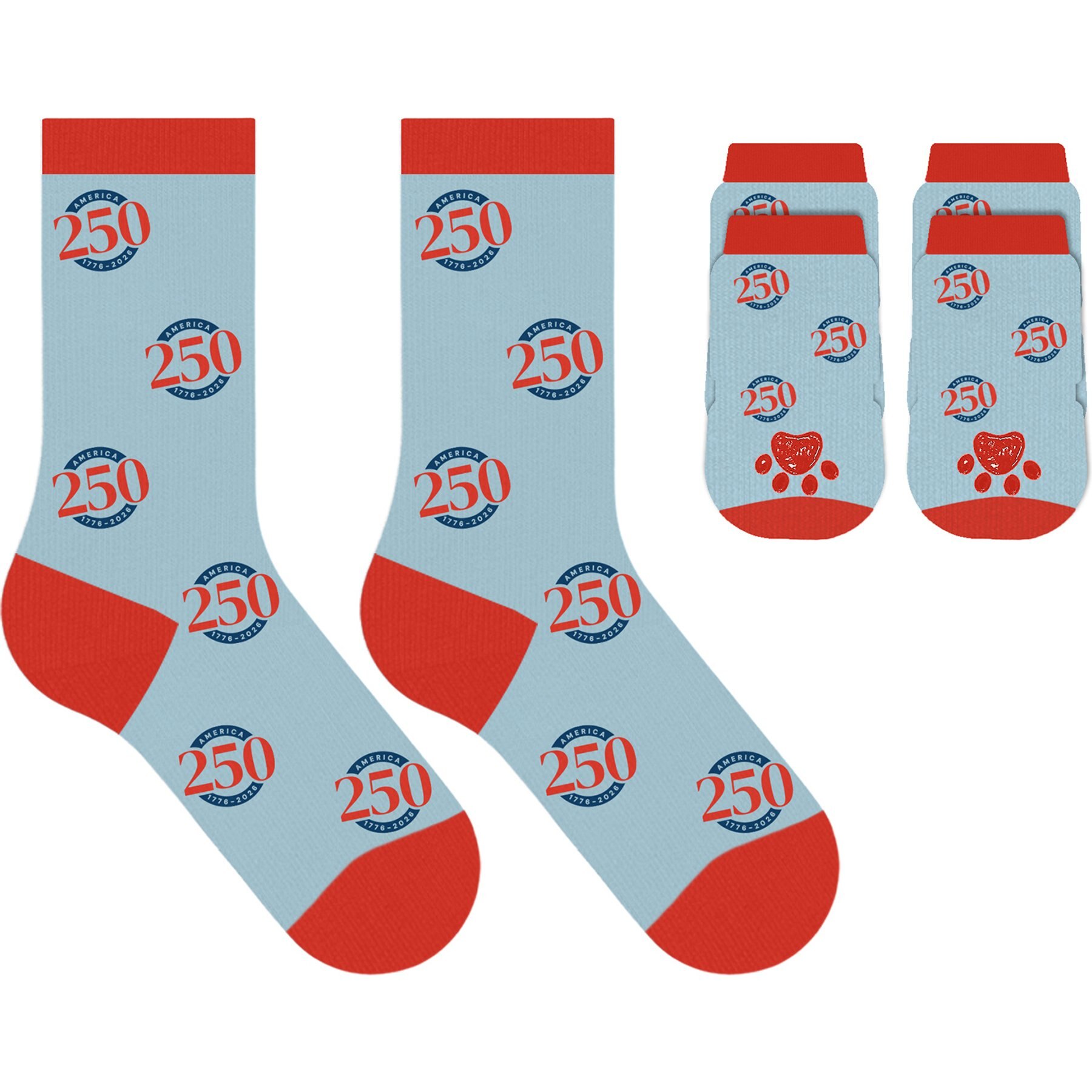 Furry Twinz Americana 250 Gray Matching Pet & Owner Fun Socks