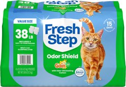 Fresh Step Odor Shield Febreze Freshness Gain Original Scented Multi-Cat Clumping Clay Cat Litter, 9.5-lb bag, 4 count