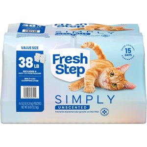 Fresh Step Simply Unscented Multi-Cat Clumping Cat Litter, 9.5-lb bag, 4 count