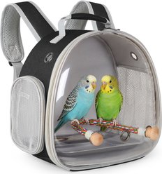 Halinfer Clear Space Capsule Bubble Window Cockatiel Backpack Carrier with Standing Perch & Metal Tray, 2-lb bag, Black