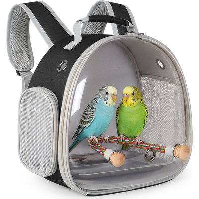 Halinfer Halinfer Clear Space Capsule Bubble Window Cockatiel Backpack Carrier with Standing Perch & Metal Tray, 2-lb bag, Black