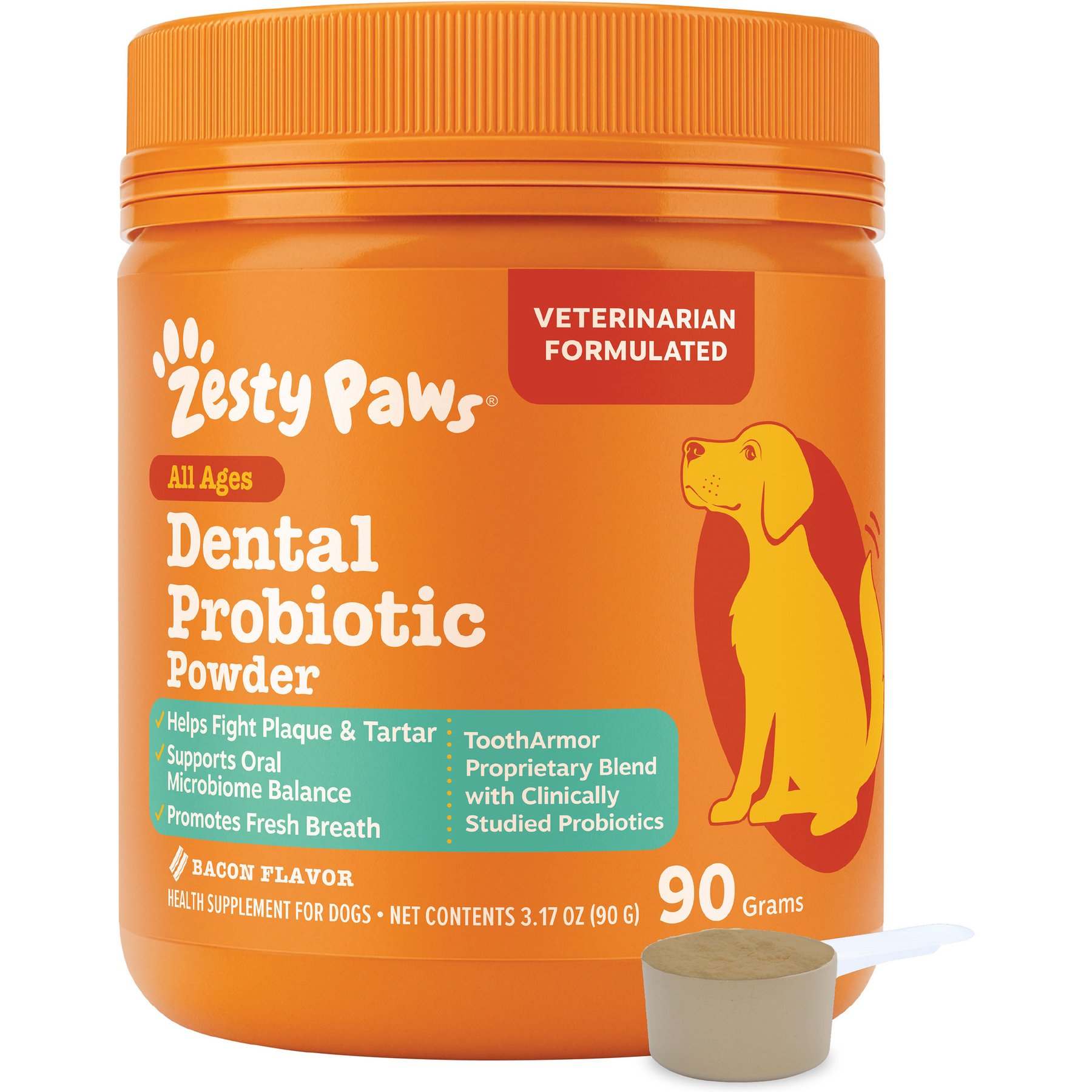 Zesty Paws Bacon Flavored Dental Support Powder Supplement for Dogs, 3.17-oz jar