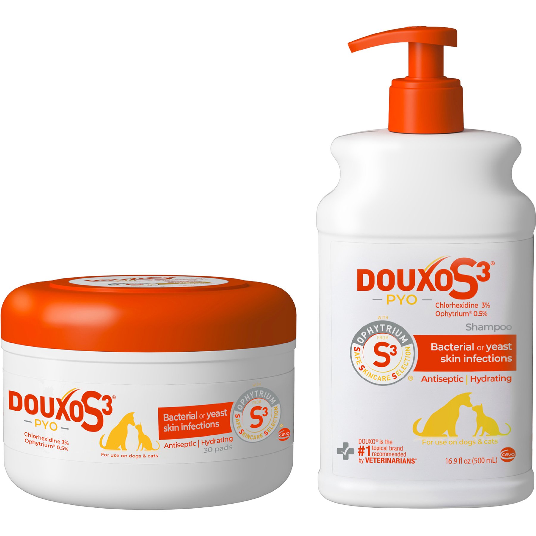 Douxo S3 PYO Antiseptic Antifungal Chlorhexidine Wipes, 30 count + Dog & Cat Shampoo