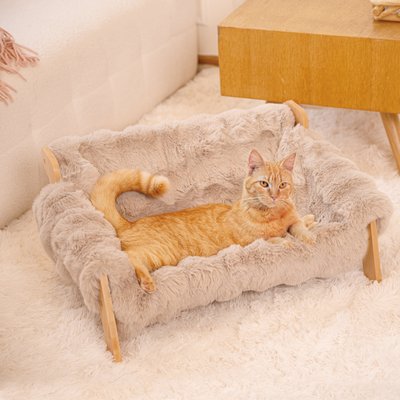 CheerPals CheerPals Elevated Wooden Couch Dog & Cat Bed, Khaki