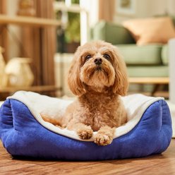 Frisco Faux Suede Bolster Cat & Dog Bed, Navy, Small