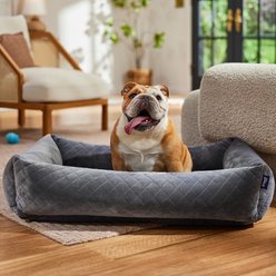 Frisco Velvet Quilted Bolster Cat & Dog Bed, Gray, Large