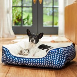 Frisco Sherpa Bolster Cat & Dog Bed, Navy Herringbone, Medium
