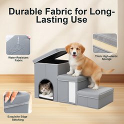 Twinsing 3-in-1 Foldable Collapsible Dog & Cat Stairs with Storage & Bed, Grey, 3 steps slide 2 of 8