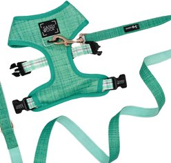 Sassy Woof Wag Your Teal Dog Harness & Leash, XX-Large: 25 to 37-in chest