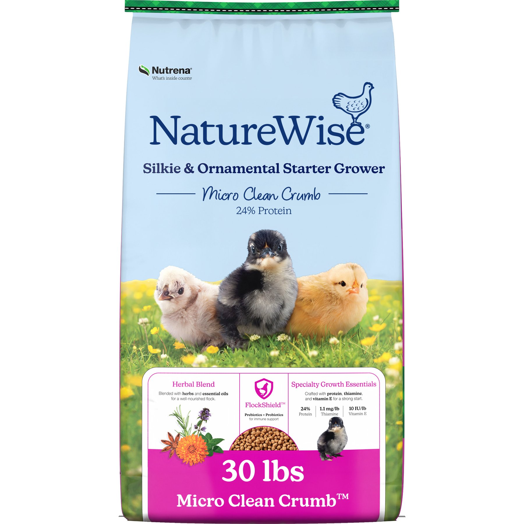 Nutrena NatureWise Silkie & Ornamental Starter Grower 24% Protein Chicken Crumble, 30-lb bag