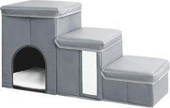 Twinsing 3-in-1 Foldable Collapsible Dog & Cat Stairs with Storage & Bed, Grey, 3 steps