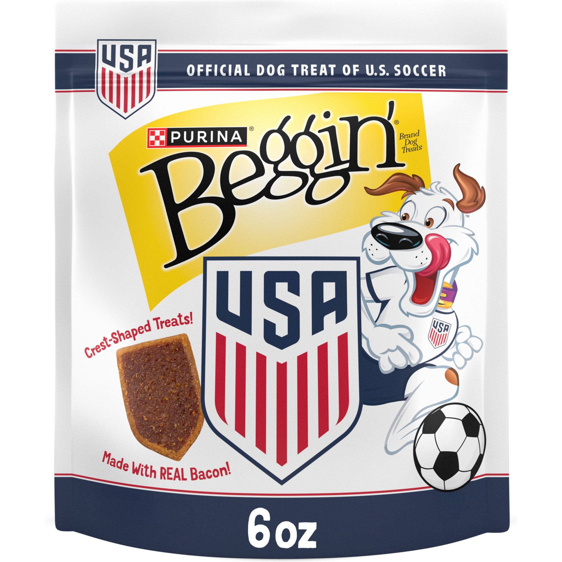Beggin' Soccer Crest Bacon Flavor Jerky Dog Treats, 6-oz pouch