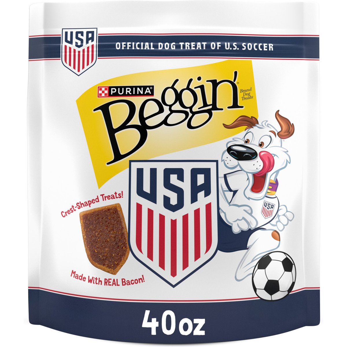 Beggin' Soccer Crest Bacon Flavor Jerky Dog Treats, 40-oz pouch