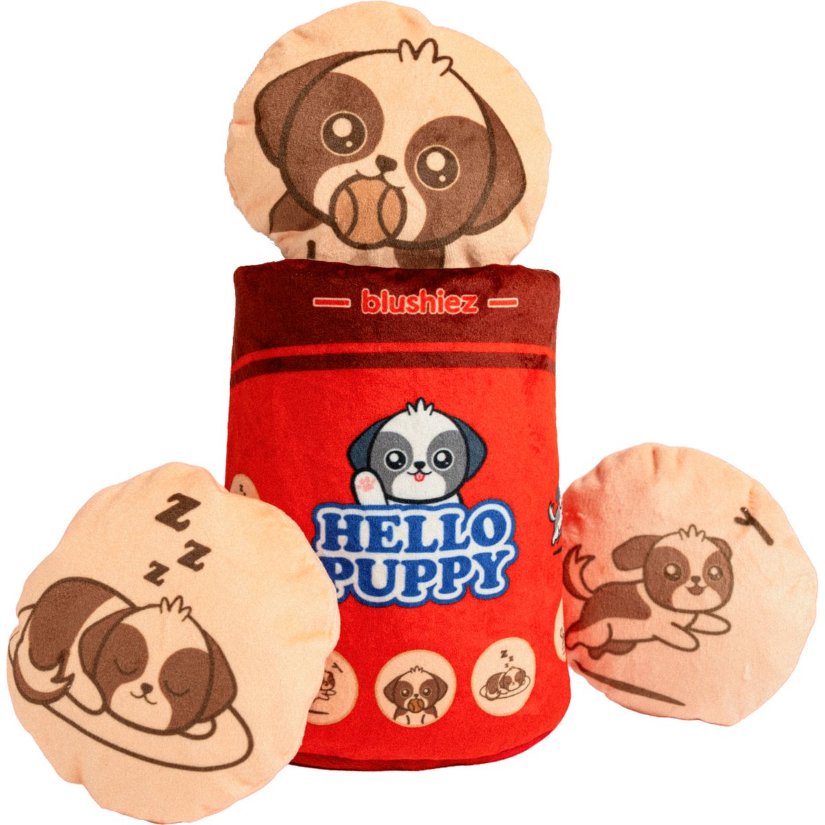 Blushiez Hello Puppy Biscuit Box Squeaky Plush Dog Toy, 5.5-in, 4 count