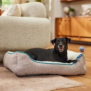 Frisco Sherpa Bolster Cat & Dog Bed, Light Gray Basketweave, Medium