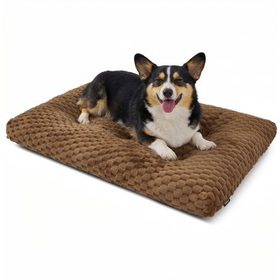 Bedsure Bedsure Bubble Fleece Dog Bed Mat with Fully Machine Washable, Brown, Large Crate