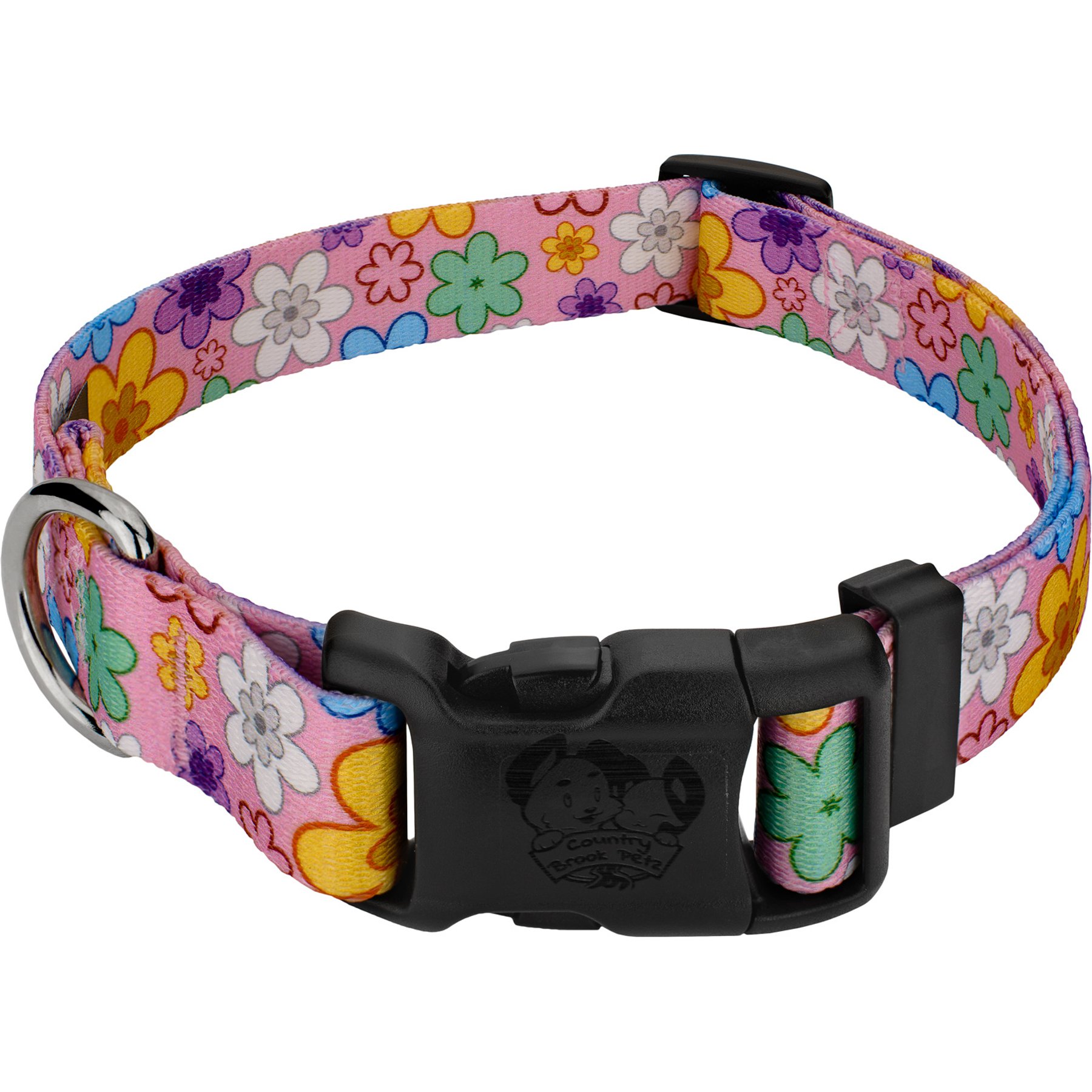 Country Brook Petz May Flowers Everyday Polyester Dog Collar, Multicolor, Large: 16 to 22-in neck, 1-in wide