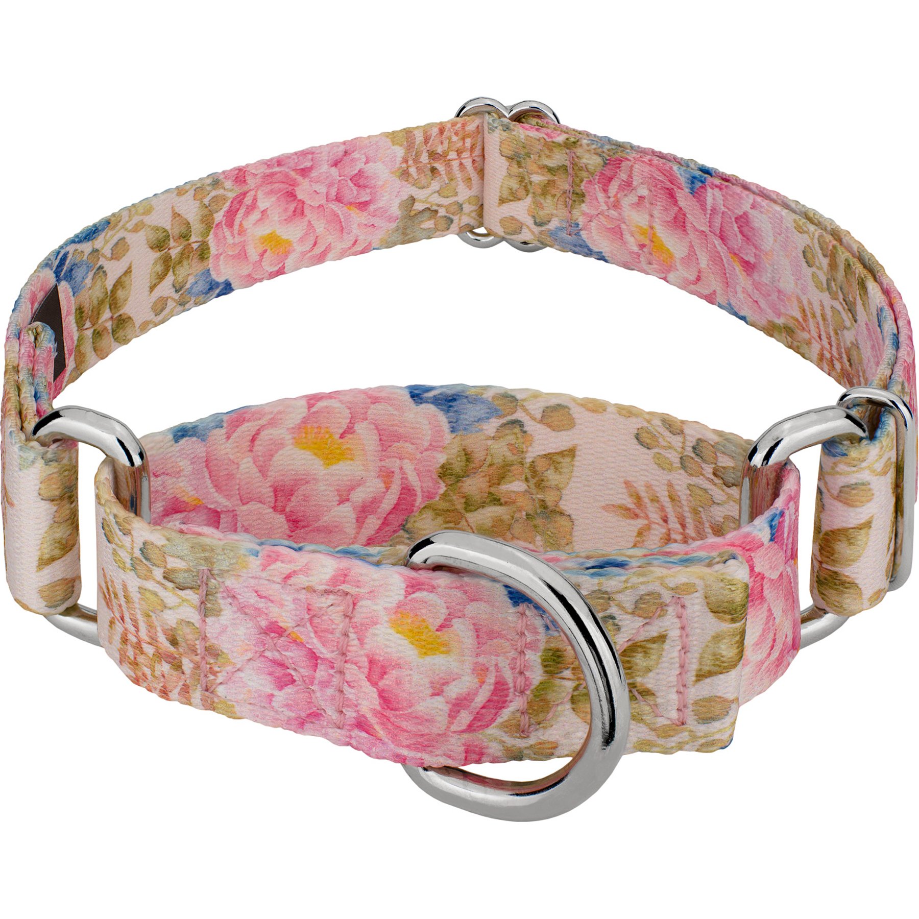 Country Brook Petz Watercolor Peonies Polyester Martingale Dog Collar, Pink, X-Small: 9 to 12-in neck, 1/2-in wide