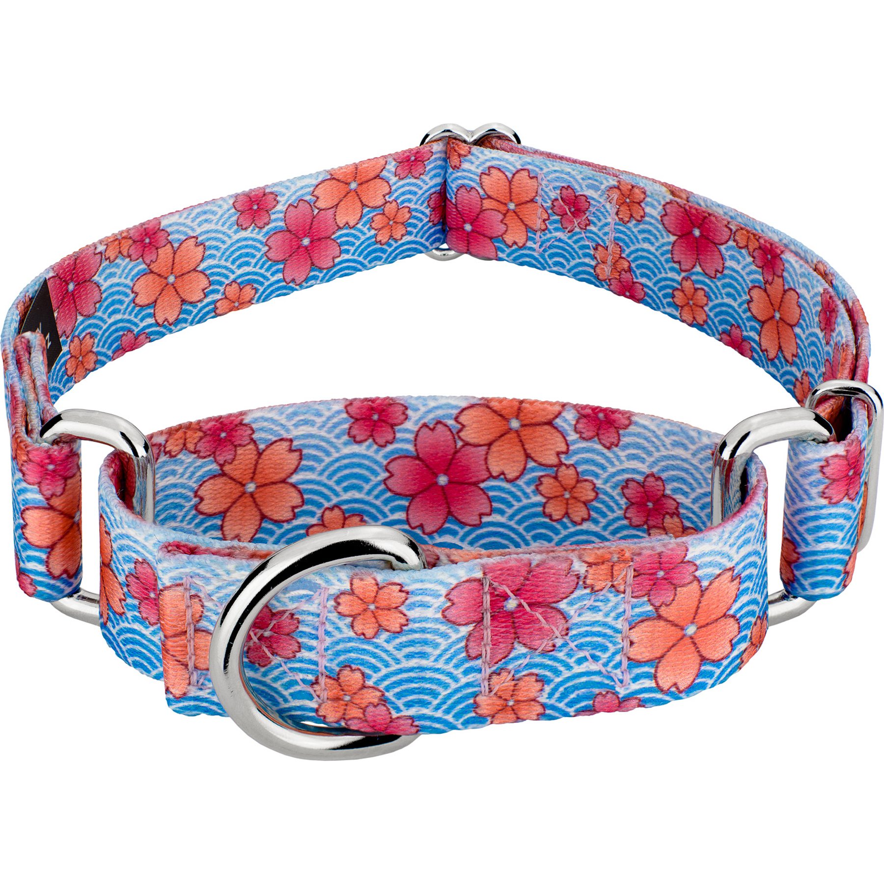 Country Brook Petz Pink April Blossoms Polyester Martingale Dog Collar, Blue, X-Large: 23 to 31-in neck, 1-in wide