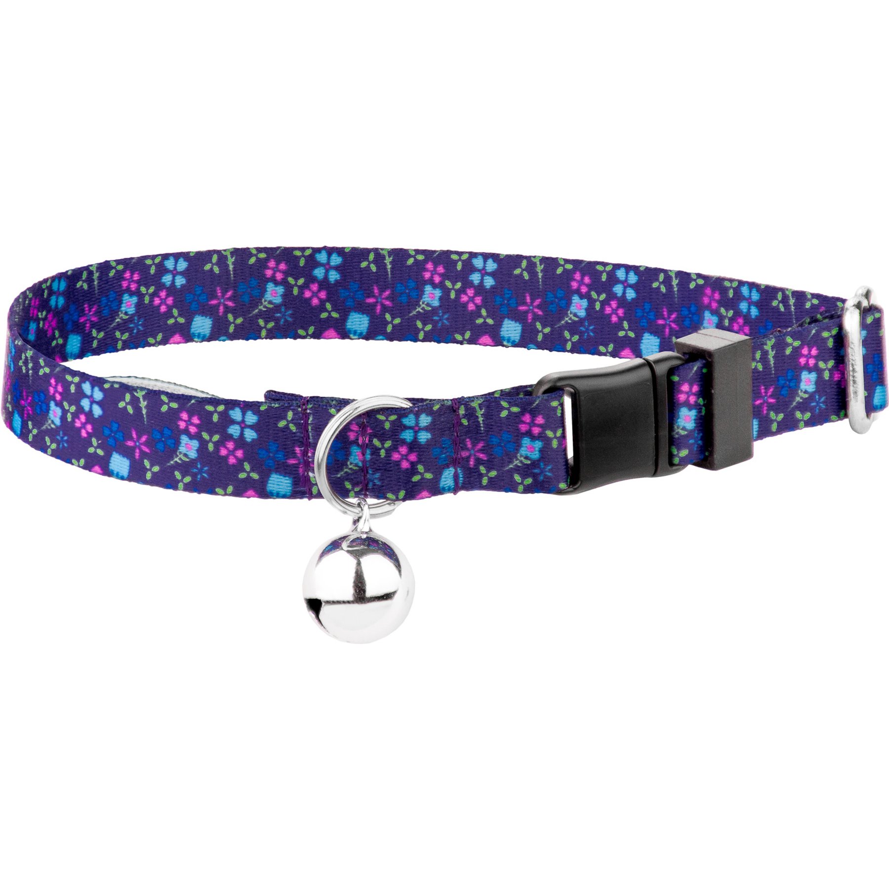 Country Brook Petz Blueberry Fields Bell Cat Collar, Blue, 8 to 12-in neck, 1/2-in wide