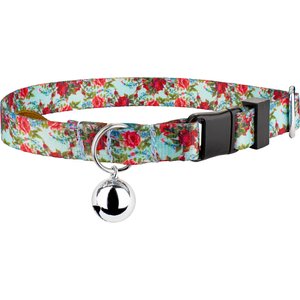 Country Brook Petz Vintage Roses Bell Cat Collar, Red, 8 to 12-in neck, 1/2-in wide
