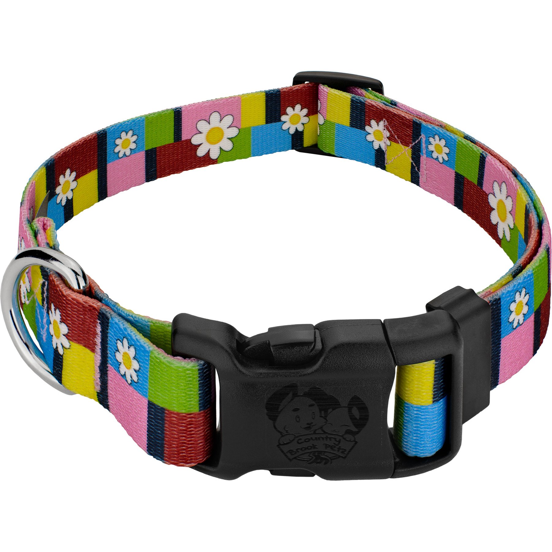 Country Brook Petz Spring Daisies Everyday Polyester Dog Collar, Multicolor, Medium: 13 to 16-in neck, 1-in wide