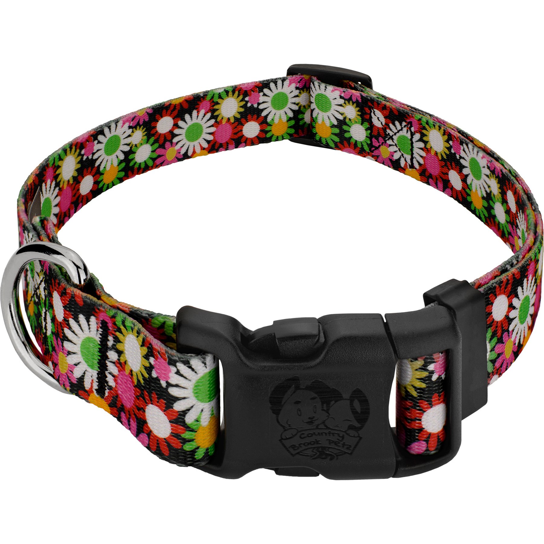 Country Brook Petz Daisy Fields Everyday Polyester Dog Collar, Multicolor, Medium: 13 to 16-in neck, 1-in wide