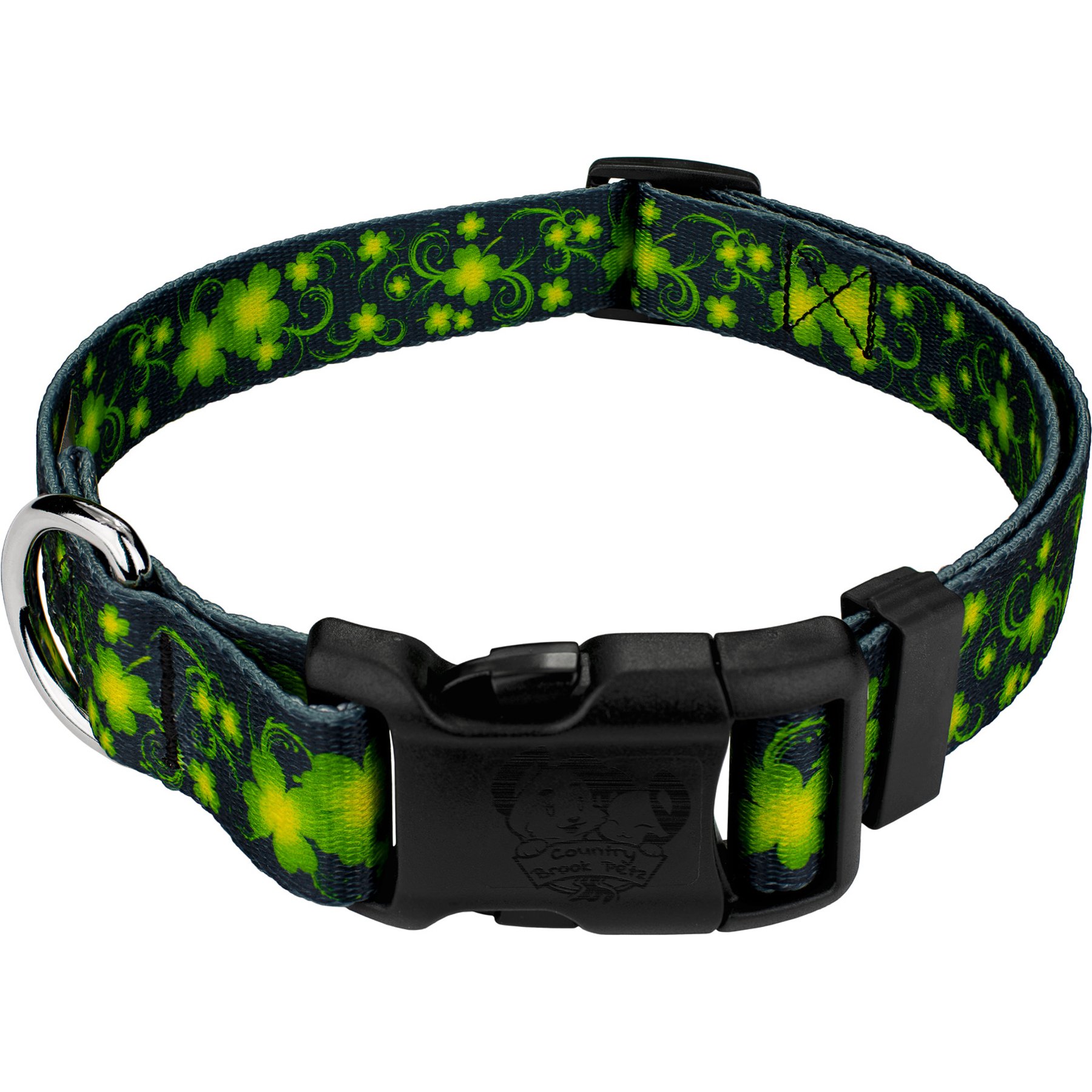Country Brook Petz Everyday Clovers In The Wind Polyester Dog Collar, Green, X-Small: 9 to 11-in neck, 1/2-in wide