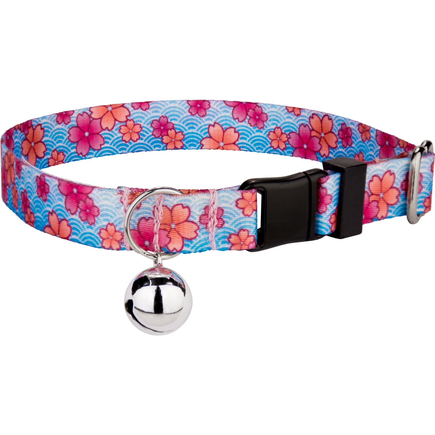 Country Brook Petz Pink April Blossoms Cat Collar, Blue, 8 to 12-in neck, 1/2-in wide