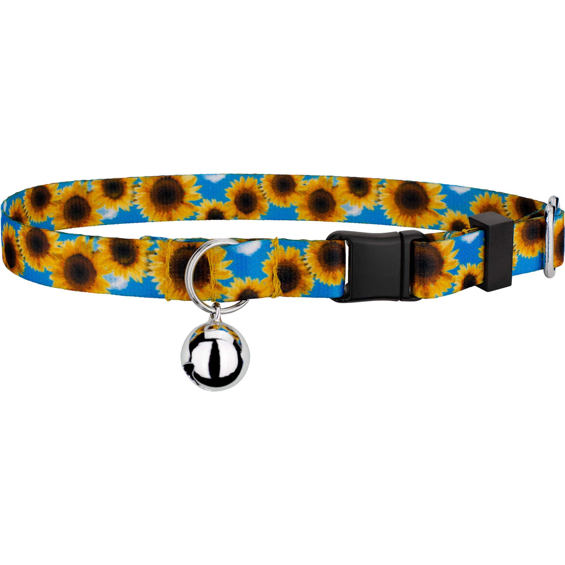Country Brook Petz Sunflowers Bell Cat Collar, Yellow, 8 to 12-in neck, 1/2-in wide