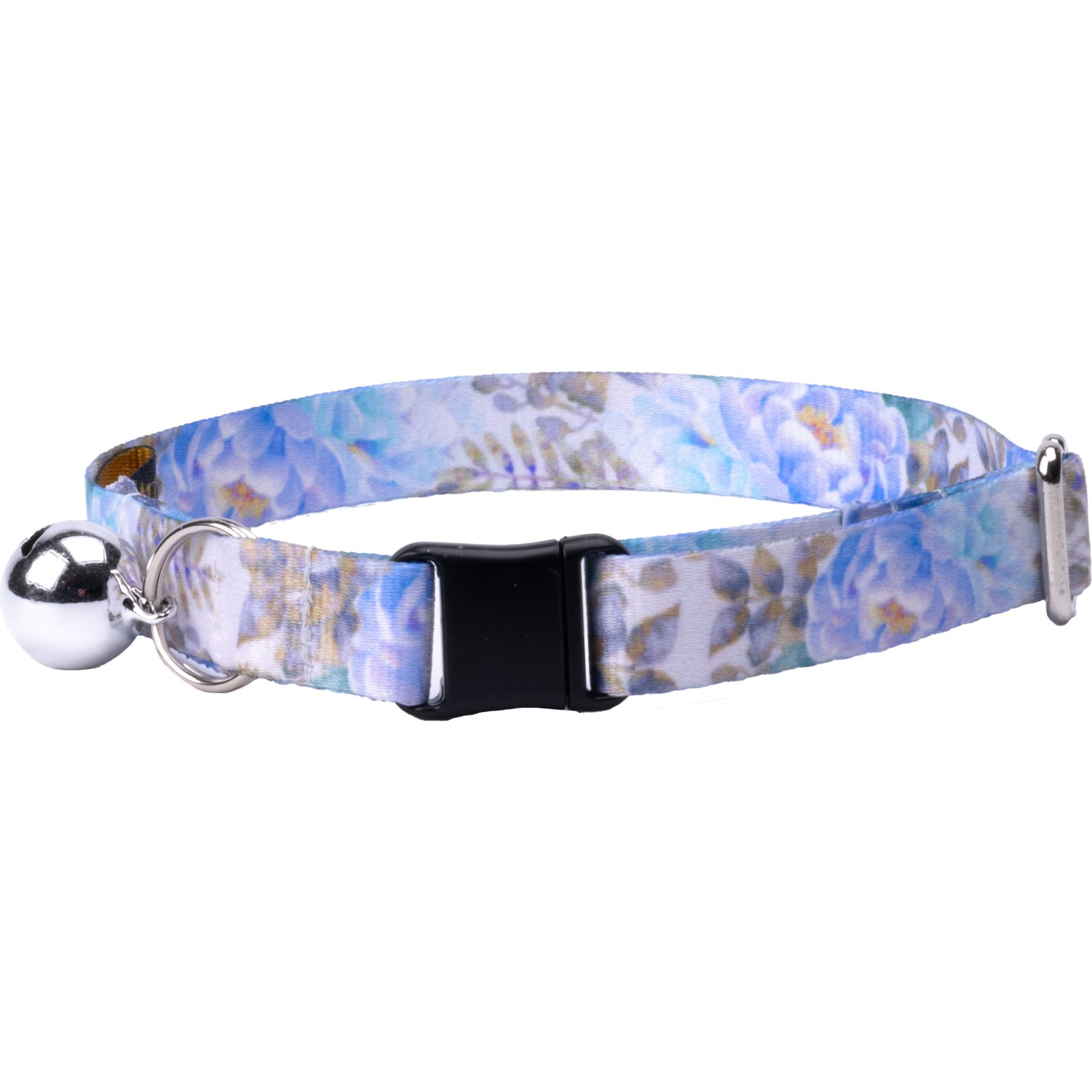 Country Brook Petz Blue Peonies Cat Collar, Blue, 8 to 12-in neck, 1/2-in wide
