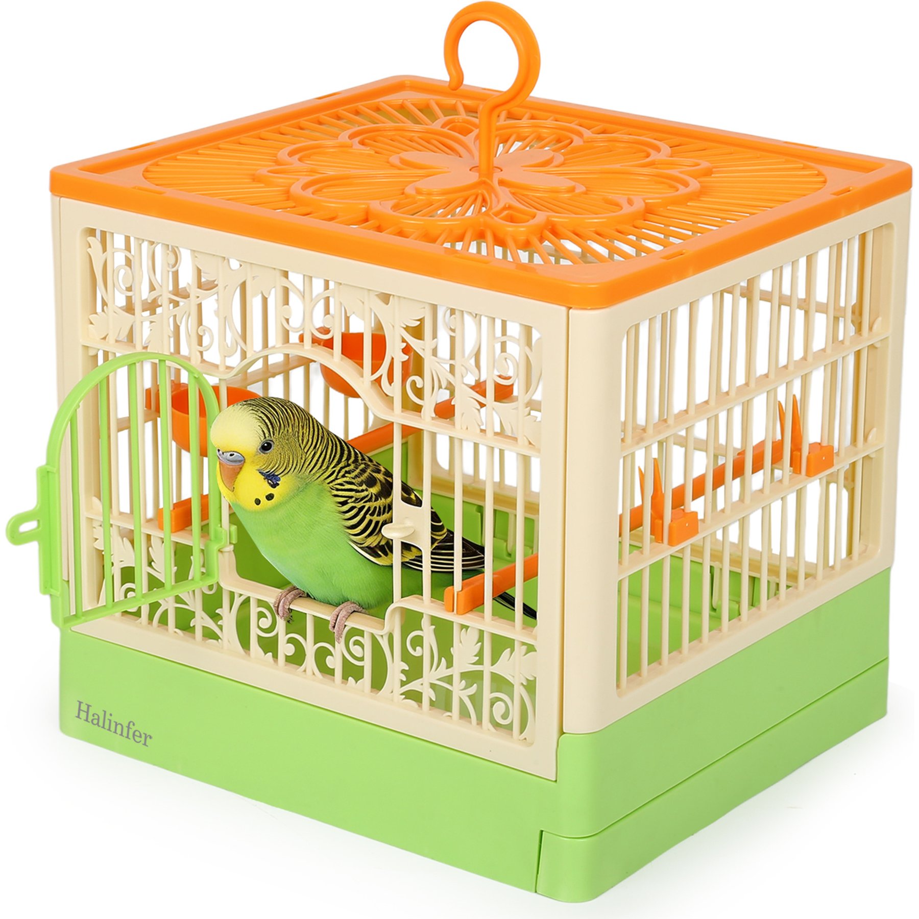 Halinfer 360° Full View Slide-Out Bottom Tray Bird Cage, 2-lb, Green