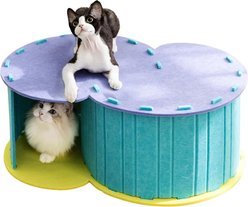 NonoPets Interactive 3-in-1 Felt Multi-Functional S-Shaped Play Maze Walk Through Plastic Cat Tunnel & Hideaway with Scratching Surface & Elevated Nap Perch, Multi Color