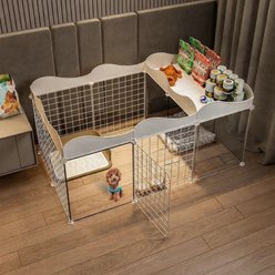 NonoPets Multi-Functional DIY Foldable Metal Wire Dog & Cat Exercise Playpen with Integrated Storage Top, 43.7 x 29.5 x 22.5-in