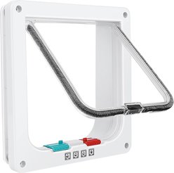 NonoPets 4-Way Locking Weatherproof Interior & Exterior Durable Plastic Frame Walk Through Dog & Cat Flap Door with Magnetic Close & Brush Strip Seal, White, X-Large