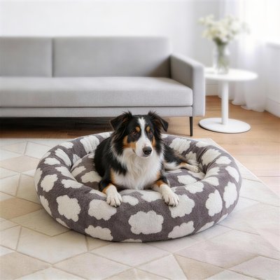 AIPERRO AIPERRO Jacquard Plush Donut Bolster Dog & Cat Bed with Removable Cover, Grey, X-Large