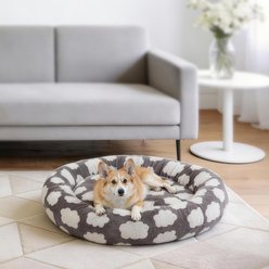 AIPERRO Jacquard Plush Donut Bolster Dog & Cat Bed with Removable Cover, Grey, Large