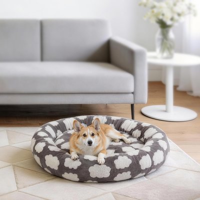 AIPERRO AIPERRO Jacquard Plush Donut Bolster Dog & Cat Bed with Removable Cover, Grey, Large