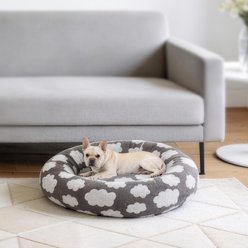 AIPERRO Jacquard Plush Donut Bolster Dog & Cat Bed with Removable Cover, Grey, Medium