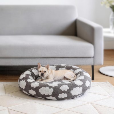 AIPERRO AIPERRO Jacquard Plush Donut Bolster Dog & Cat Bed with Removable Cover, Grey, Medium