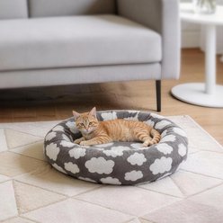 AIPERRO Jacquard Plush Donut Bolster Dog & Cat Bed with Removable Cover, Grey, Small