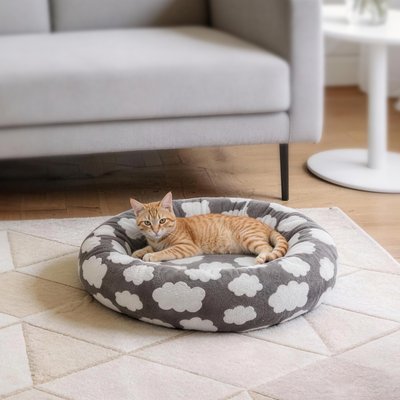 AIPERRO AIPERRO Jacquard Plush Donut Bolster Dog & Cat Bed with Removable Cover, Grey, Small