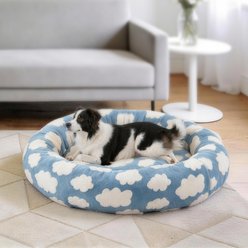AIPERRO Jacquard Plush Donut Bolster Dog & Cat Bed with Removable Cover, Blue, X-Large