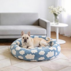 AIPERRO Jacquard Plush Donut Bolster Dog & Cat Bed with Removable Cover, Blue, Medium