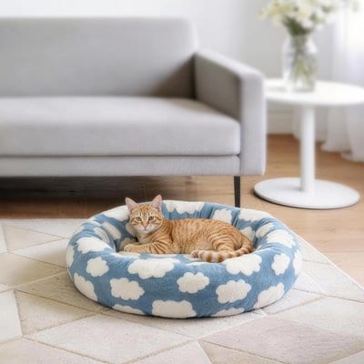 AIPERRO AIPERRO Jacquard Plush Donut Bolster Dog & Cat Bed with Removable Cover, Blue, Small